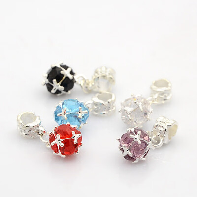 

Silver Tone Alloy Grade A Rhinestone European Dangle Beads Large Hole Pendants Round Mixed Color 27mm Hole 4mm