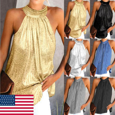 

Womens Eleant Turtleneck Tank Tops Halter Sleeveless Blouse Shirts Tops Party
