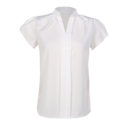 

Summer Chiffon V-Neck Solid Slim Women Blouses Short Sleeve Fashion Tops