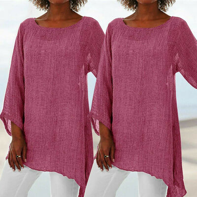 

Women Soft Cotton Linen Tunic T-Shirt Casual Loose Blouse T-Shirt Irregular Tops