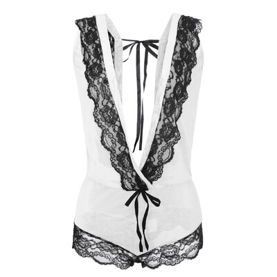 

Toponeto Women Deep V-Neck Lace Lingerie Bowknot Bodysuit Jumpsit Nightdress Sleepwear