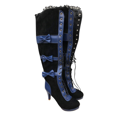 

Rose Fashion Women Cosplay Black Vegan Leather Over Knee Boots Gothic Lolita Bows
