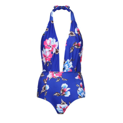 

Roseonmyhand Women Retro One Piece Backless Bather Swimsuit High Waisted Pin Up Swimwear