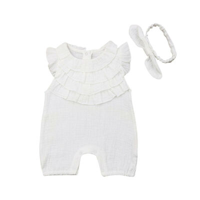 

Summer Newborn Baby Girl Ruffle Romper Bodysuit Jumpsuit Sunsuit Outfits Headband Clothes