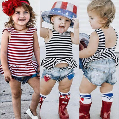 

UK Stock Newborn Kids Baby Girl Backless Tops Denim Jeans Shorts 2Pcs Set Outfit
