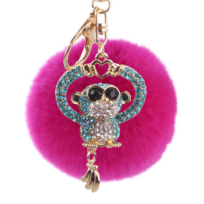 

Hair Ball Keychain Creative Diamond Love Heart Monkey Rex Rabbit Hair Ball Female Bag Pendant Pendant