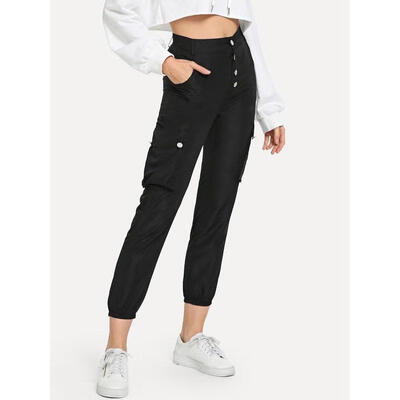 

New Women´s Cargo Trousers Pants High Waist Black Gym Sports Casual Pants