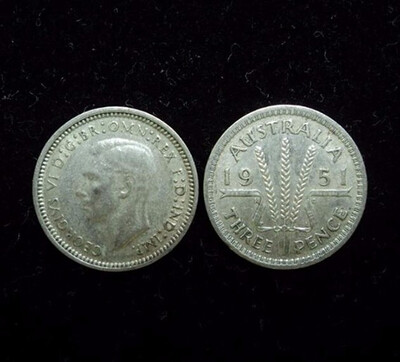 

16mm 141g The Commonwealth of Australia 3 Pence Silver Coin 1949-1952