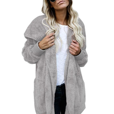 

Warm Women Casual Fluffy Hooded Cardigan Winter Solid Color Fashion Coat
