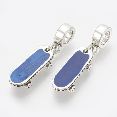 

Alloy Enamel European Dangle Beads Large Hole Pendants Skateboard Antique Silver RoyalBlue 33mm Hole 5mm Pendant 20x8x4mm
