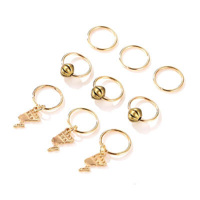 

9pcslot Geometric Ethnic Hair Rings Metal Hair Braid Dreadlock Hair Cuffs