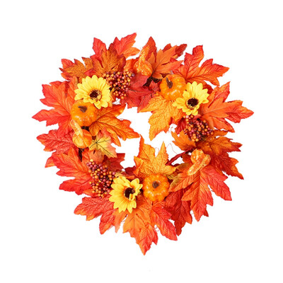 

Artificial Pumpkin Maple Leaves Sunflower Wreath Home Harvest Decoration Christmas Wreath Thanksgiving Decoration