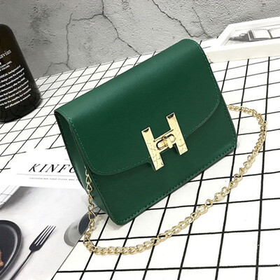 

Women Casual Girls Simple Solid Color Versatile Shoulder Messenger Leather Retro Chain Square Handbag Crossbody Bag