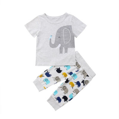 

Newborn Child Baby Boys Girls Elephant Tops T-Shirt Trousers Set