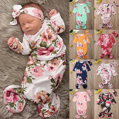 

Flower Newborn Baby Girl Swaddle Wrap Blanket Sleeping BagHeadband Set 0-6M