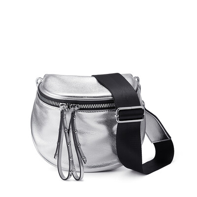 

REALER crossbody bags for women silver shoulder bag soft artificial leather messenger bag ladies metallic effect small