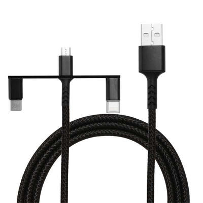 

1M 3 In 1 Micro USB Data Cable Portable Nylon Braided Fast Charging Line For Mobile Phones -1m