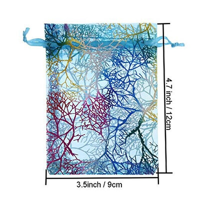 

FUNNYBUNNY 100Pcs Drawstring Organza Bags Jewelry Favor Pouches with Coralline Print for GiftWeddingPartyFestival Blue