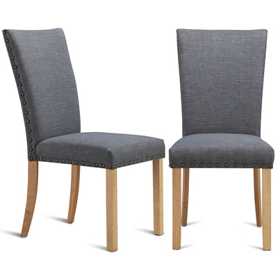 

Set of 2 Armless Fabric Upholstered Nailhead Dining Chairs-Gray