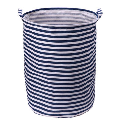 

Stripe Linen Dirty Clothes Organizer Barrel Laundry Basket Storage Bin
