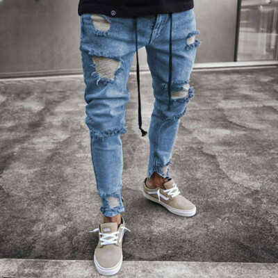 

Mens Ripped Jeans Super Skinny Slim Fit Denim Pants Destroyed Frayed Trousers-