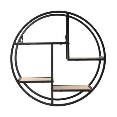 

Multi-grid Circular Wood Iron Wall Shelf Round Flower Storage Rack Holder