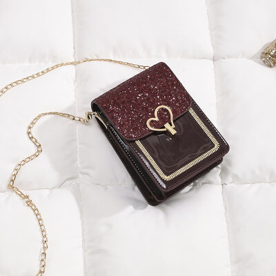 

Womens bag 2019 new wave Korean fashion sequins chain mini mobile phone bag female slung shoulders small square bag