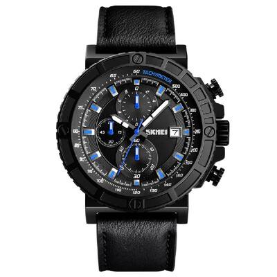 

SKMEI Sport Genuine Leather Men Watch 3ATM Water-resistant Quartz Man Wristwatch Male Relogio Musculino Chronograph