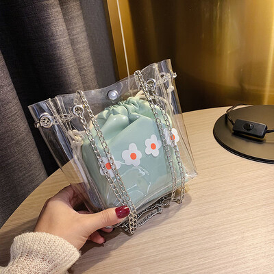 

Transparent jelly bag female bag 2019 new Korean version of the fashion shoulder bag texture foreign gas chain oblique tweezers mother bag