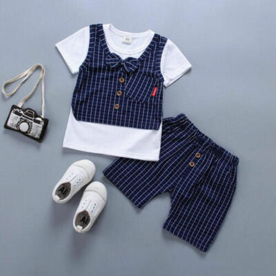 

UK STOCK Kids Baby Boys Girls Suit Gentleman Tops T-shirtShort Pants Outfits