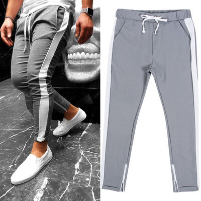 

Mens Tracksuit Bottoms Skinny Jogging Joggers Sweat Pants PlaidChecks Trousers