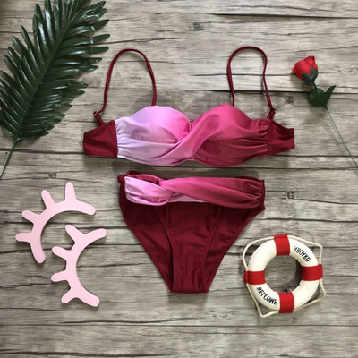 

Roseonmyhand Women Swimwear Beachwear Gradient Print 2 Pieces Bikini Swimsuit Bathing Suit