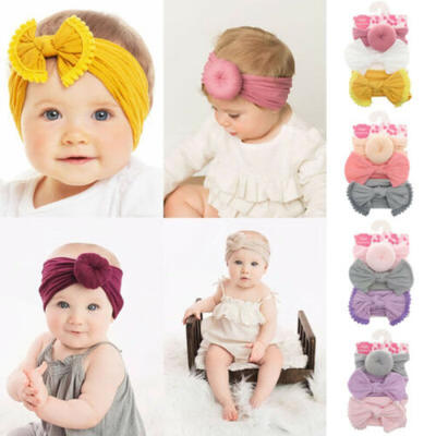

New Girl Kid Baby Bow Hairband Headband Stretch Turban Knot Head Wrap Gift 3pcs