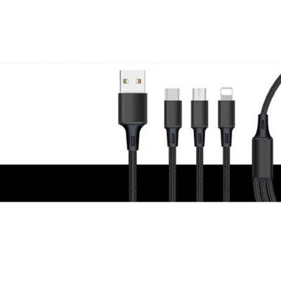 

12M 3 In 1 Nylon Braided Fast Charging Charger Cable With Tpye-CMicro USBLightning For Android IPhone