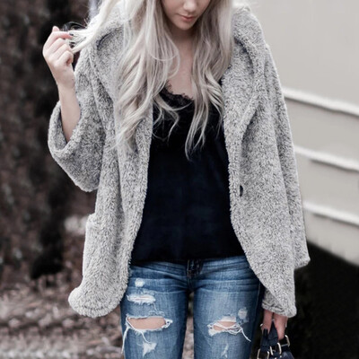 

Roseonmyhand Women Fashion Autumn And Wnter Warm Collar Long Sleeves Plush Hat Jacket