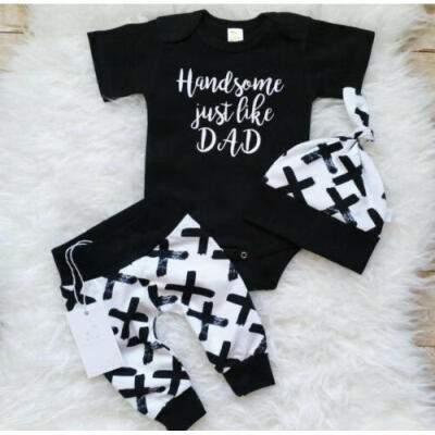 

Newborn Baby Boys Cotton Top RomperLong Pants LeggingsHat 3Pcs Outfits Clothes