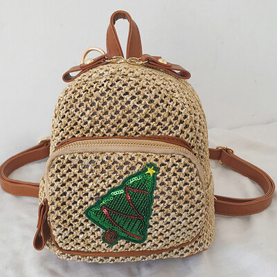 

Double shoulder bag woman 2019 new straw bag 100 fashion woven mini backpack leisure travel bag