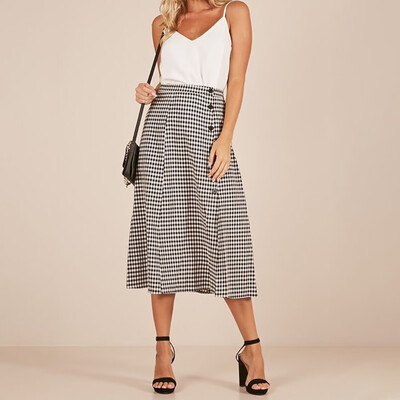 

Roseonmyhand Women Plaid Female Button Side Split Party Slit High Waist Skirt