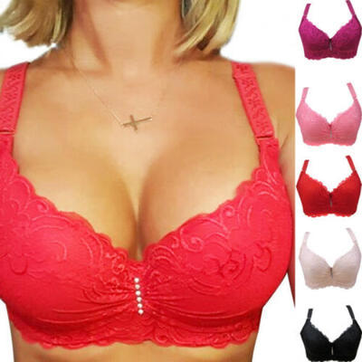 

Women Push Up Full Coverage Bra Wireless Deep-V Lace Bras Gather Underwear US