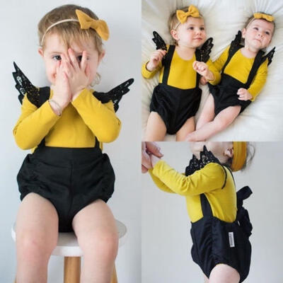 

Newborn Baby Girl Fly Sleeve Tops Romper Bib Strap Shorts Pans Outfit Clothes