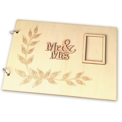 

Handmade Mr Mrs Love Wedding Guest Book Wooden DIY Signature Sign in Book with Ribbon Decoration Bridal Engagement Present