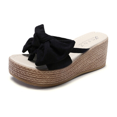 

Rose Womens Fashion Wedges Open Toe Butterfly-Knot Beach Shoes Roman Slippers Sandals