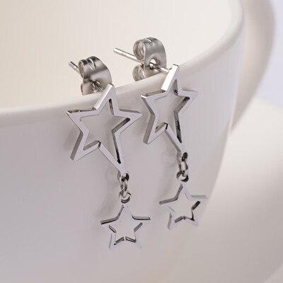

Dangling Star 304 Stainless Steel Stud Earrings Stainless Steel Color 25x11x1mm Pin 08mm
