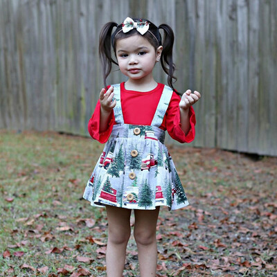 

Toddler Kids Baby Girl Christmas T shirt Tops Floral Skirt Princess Outfits Set