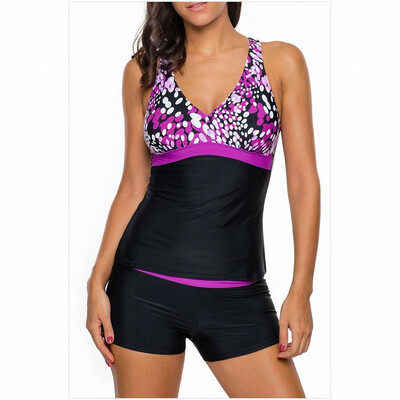 

Sexy tube top cross strap vest style flat high waist split swimsuit