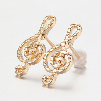 

Musical Note Alloy Stud Earrings Golden 17x75mm Pin 07mm