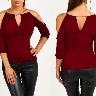 

Womens Cold Shoulder Loose T-Shirt Short Sleeve Casual Summer Tops Blouse Tee