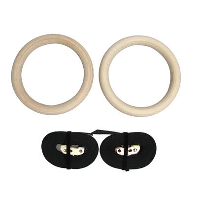 

Wood Gymnastic Gym Rings with Adjustable Buckles Straps Cross Fitness