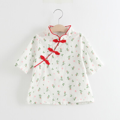

Toddler Baby Kids Girls Rose Floral Print Cheongsam Tops Casual Clothes