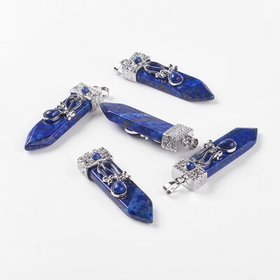 

Dyed Natural Lapis Lazuli Big Pendants with Alloy Findings Arrow Platinum 5658x16x10mm Hole 5x7mm